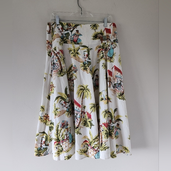 TOMMY BAHAMA | Tropical Print A-Line Skirt White Cotton Sz 10 - Picture 2 of 6